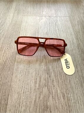otra zoya brown tortoise pink oversized square aviator sunglasses eyewear NEW